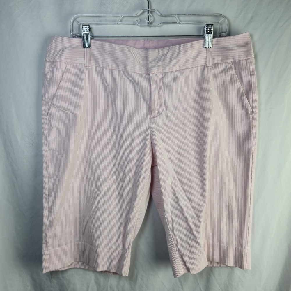 Vintage‎ Gap Stretch Seersucker Bermuda Shorts Striped Pink Womens 14 Preppy